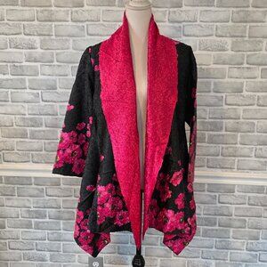 Boutique Hand Pinched Silk Reversible Kimono Jacket Pink Poppy Free Size Artsy